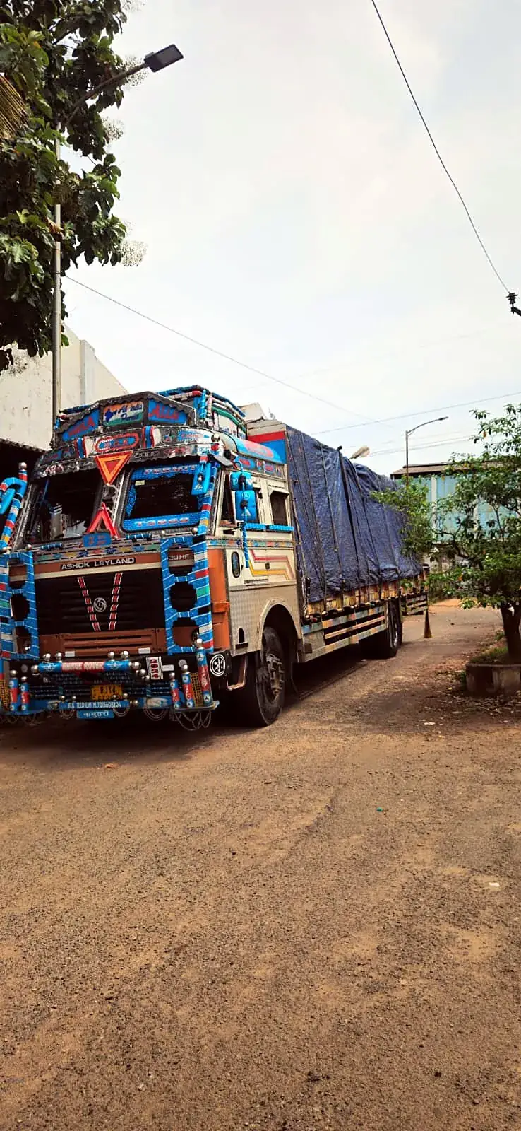 Loaded truck on the road, front view